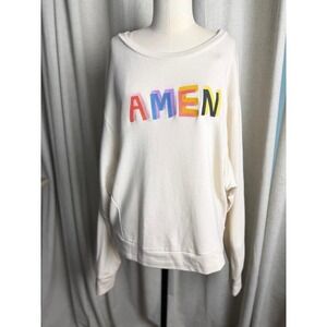 Embroidered Blank Paige Amen Cream Graphic Sweatshirt